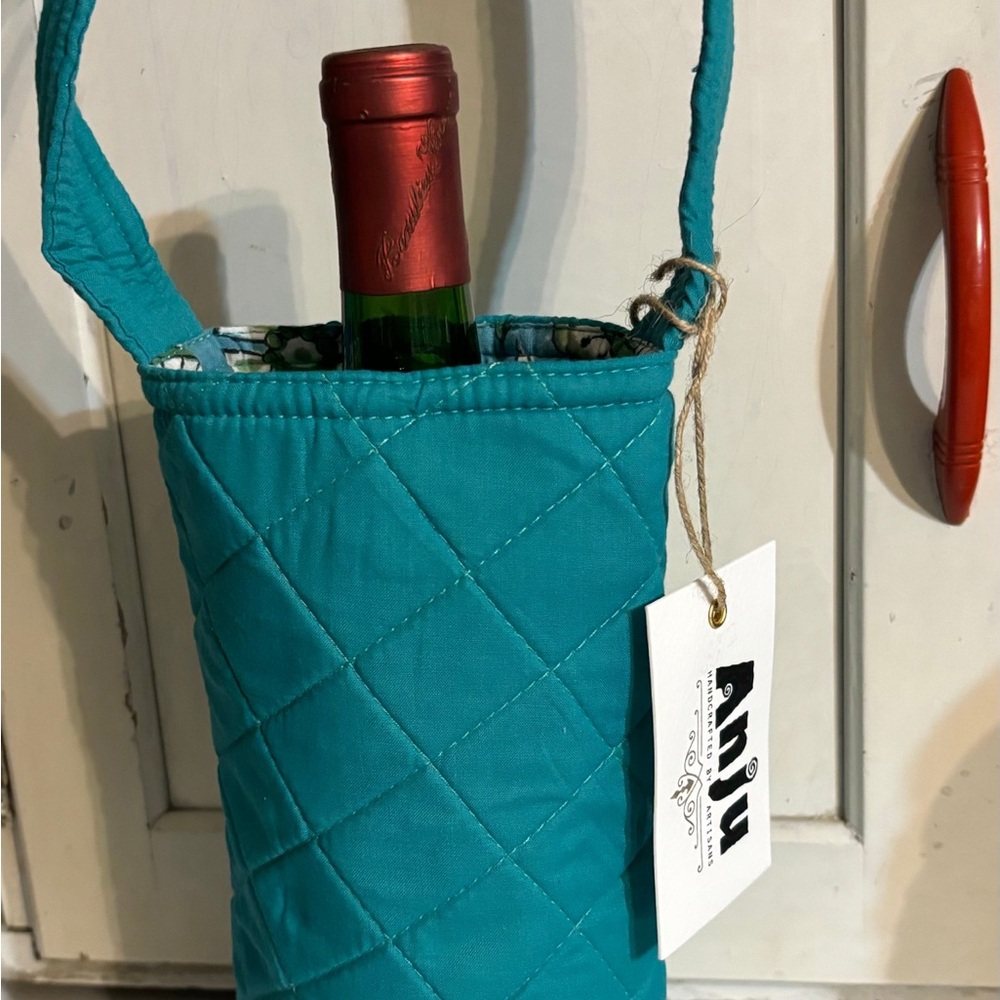 Teal Quilted Wine Tote Bag
